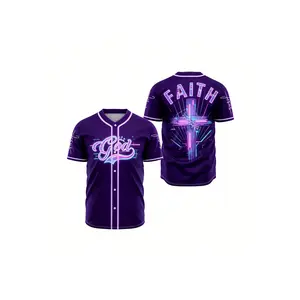 Men's "Faith Over Fear" Short-sleeve Baseball Jersey, Breathable, Loose Fit, Suitable for Casual Sportswear in All Seasons, Ideal for Church and Baseball Training
