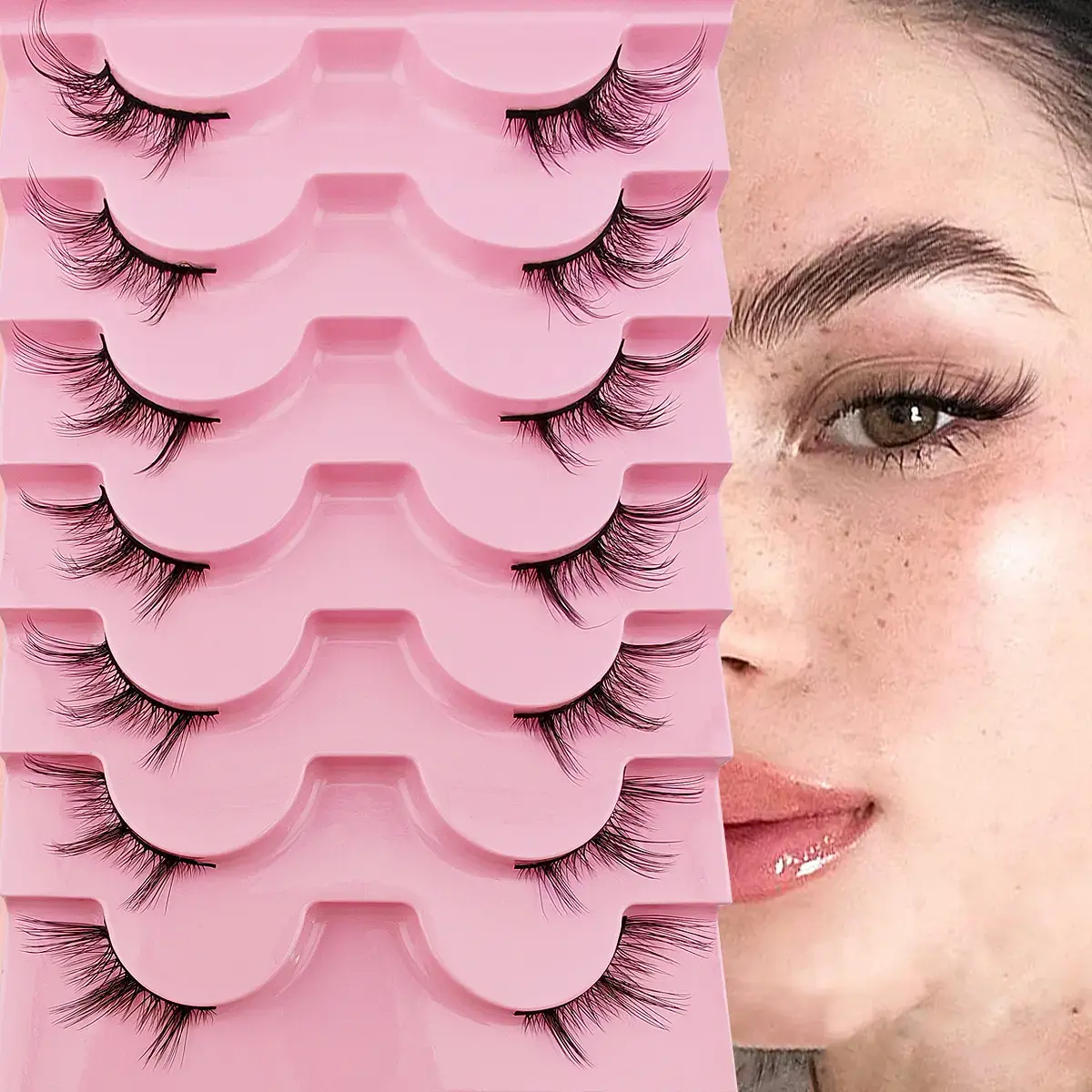 Half Eye False Eyelashes Set for Summer Gift, 7 Pairs Natural Look Curly Thick Faux Eyelashes, Soft Fluffy Lashes, Fluffy Eyelashes Cluster, Curved Lash Clusters, Lightweight Cat Eye Lash Clusters, Diy Volume Eyelashes, C Curl Eyelashes Extensions Kit