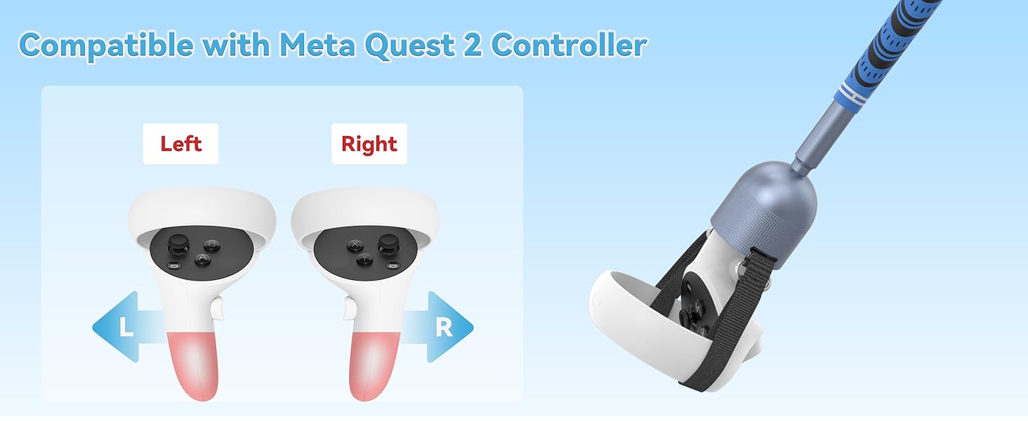 VR Golf Club Handle for Oculus 2, Aluminum Golf Club Attachment Compatible with Oculus Meta 2, with 1: 1 Sleeve and Realistic Rubber, Non-Weighted