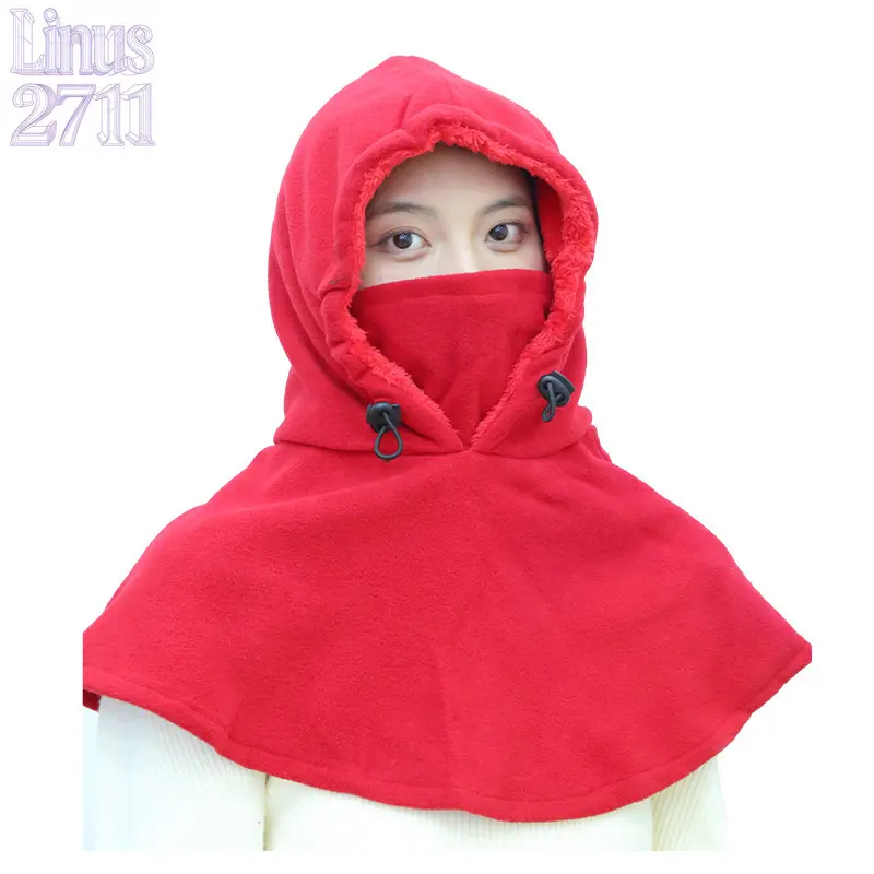 Winter Windproof Fleece Balaclava Hat Plush Lined Full Face Mask Hood with Cape Shawl Cold Weather Outdoor Cycling Thermal Neck Warmer Hat