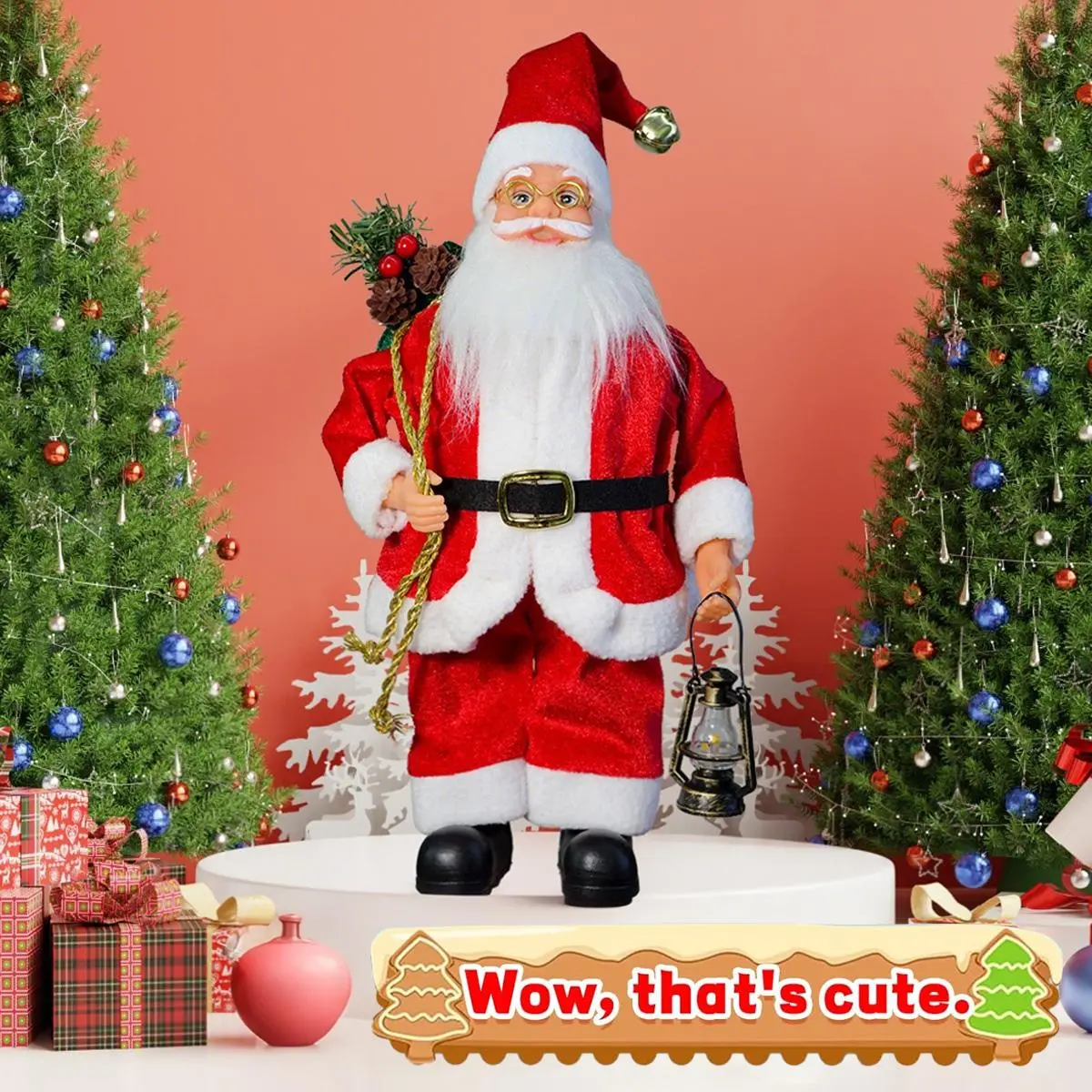 Classic Santa Claus Doll - 40cm (15.7 inches) Plush Toy Plushie, Red Robe, White Beard, Vintage Oil Lamp, Christmas Branches, Traditional Home Tree Mantel Decoration, Holiday Gift for Grandparents, Teachers, Toys, Plushies