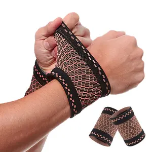 Copper Wrist Compression Brace (2Pcs), Elastic Wrist Support Sleeve Wrist Braces for Tendonitis, Arthritis, Carpal Tunnel Pain Relief, Soft Wrist Wrap Wristbands for Sport, Fitness, Workout, Typing(M)Gift
