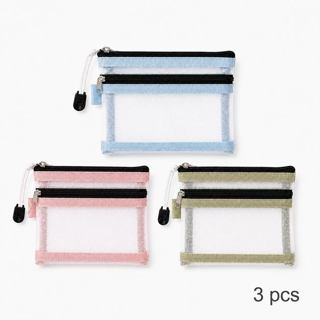 3 PCS Minimalist Double Layer Mesh Travel Organizer Pouch Set| TSA Compliant Multi-Slot Storage Kit, Portable Passport & ID Card Holder, Multi-Purpose Tech Pouch for Data Cables, USB Gadgets & Mini Cosmetics, Clean Girl Carry-On Packing Hack, Airport & D