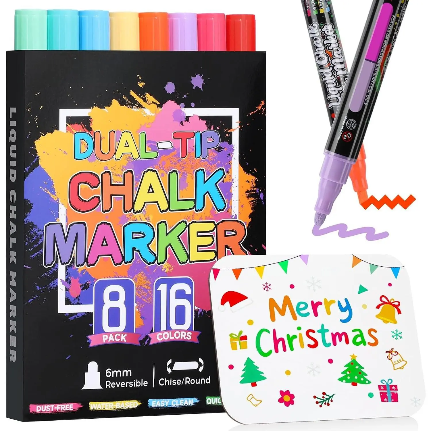 6MM Window Chalk Markers with Whiteboard 16 Colors for Glass  | 8 Pack  Tip Liquid Erasable Painting Markers for School Washable Blackboard Wedding Art Bistro Mirror Poste Auto