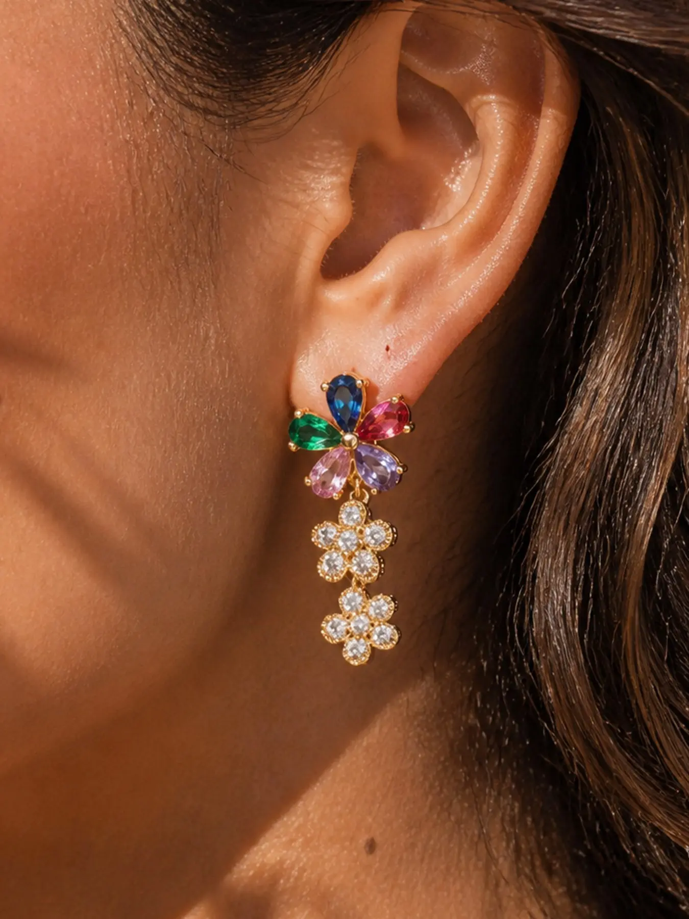 Stereo Blossom Leaf Bordered Dangle Earrings, Bohemian Japanese Korean Style, Casual Drop Earrings for Women, All Seasons Jewelry