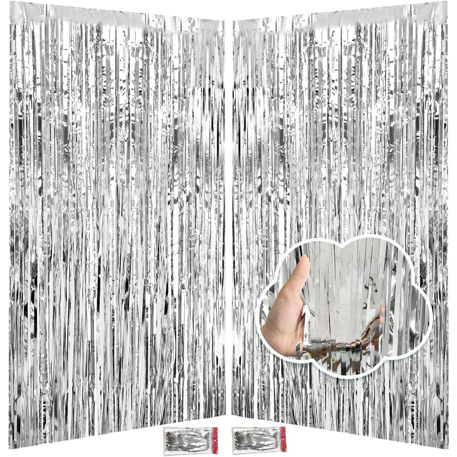 Tinsel Backdrop 3.3x8.2ft, 2 Pack Foil Fringe Curtains Decor