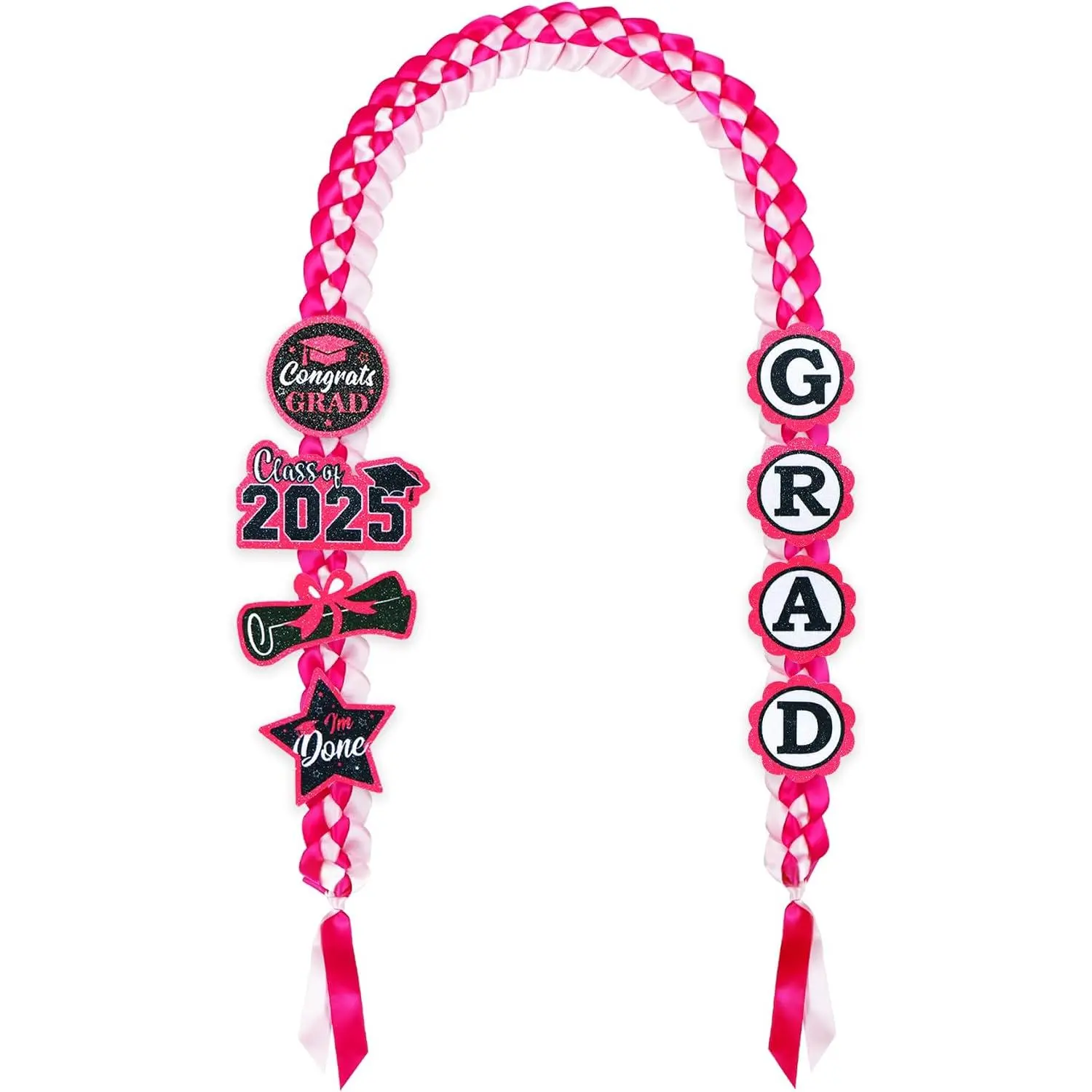 Graduation Leis 2026, Graduation  Leis  Double Braided Ribbon Lei with 8 Graduation Glitter Patches for Graduation Party Decorations (Graduation Lei, )