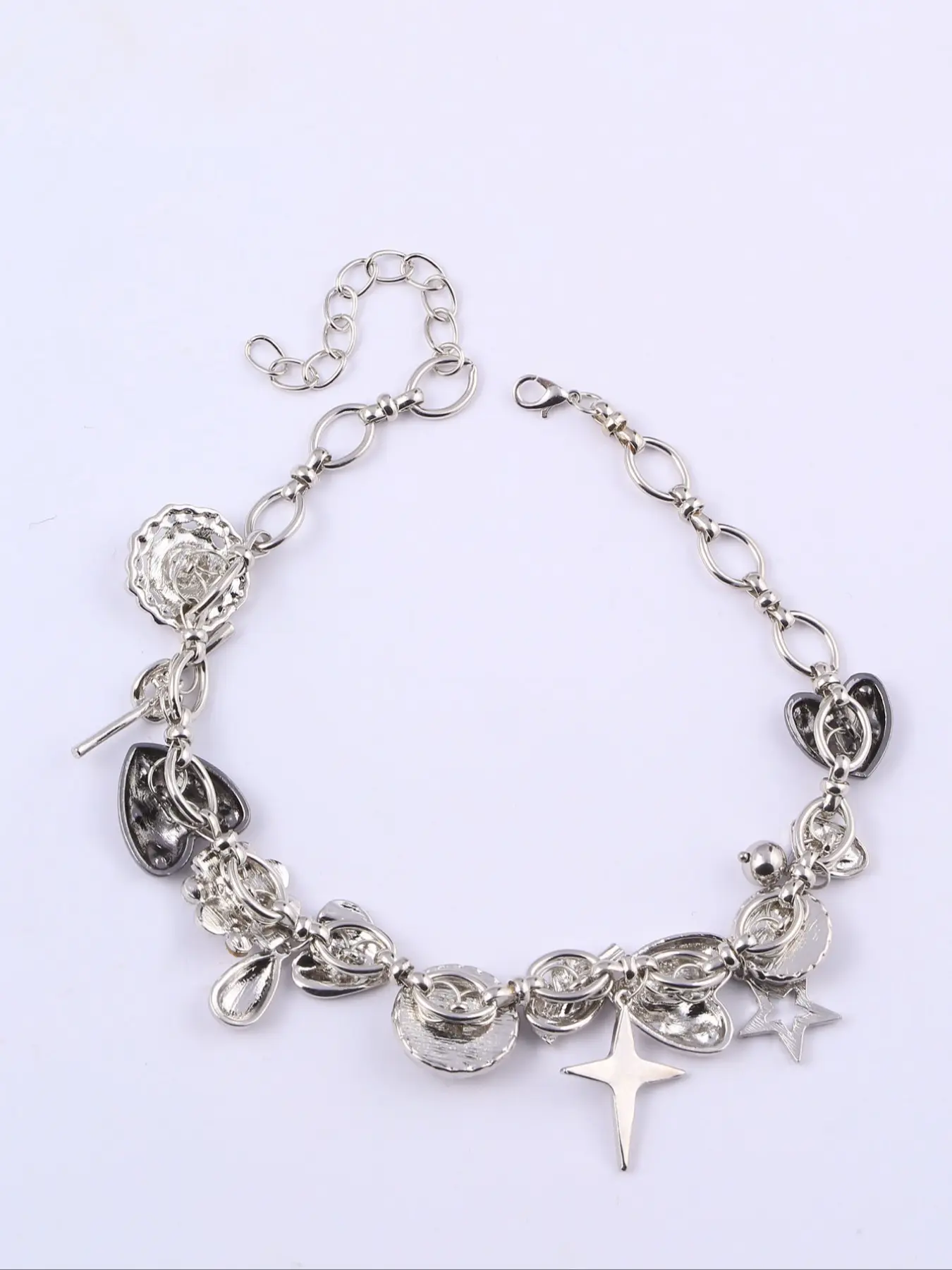 Star Heart Retro Punk Necklace, Zinc Alloy Chain, Patchwork Design, All Season Jewelry, No Choking Hazard, Punk Style Pendant