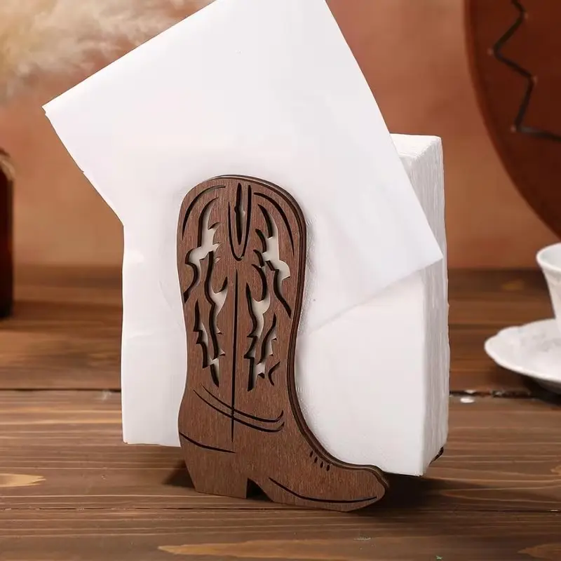 Western Cowboy Boot Napkin Holder, Rustic Wooden Stand, Open Top Design, Stable Base, Kitchen, Barn, Western Party Decor, Cowboy Theme