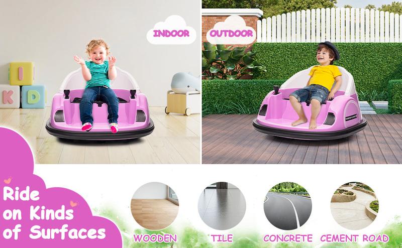 GARVEE 12V Electric Ride-On Bumper Car for Toddlers and Young Children with Remote Control, Battery Display, 360° Spin, LED Lights, Music, MP3, USB, Available in Multiple Colors Including Pink, Orange, Green, Blue, and Red