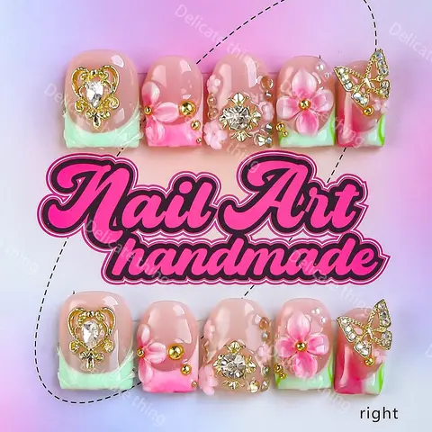 Y2K Style Press-On Nails, Nail Design, 10pcs Handmade Artificial Nails, Fake Nails Kit, XS-S-M-L Sizes, Perfect for Parties, Includes Jelly Glue, Crystal Stick, File, Nails Press Ons