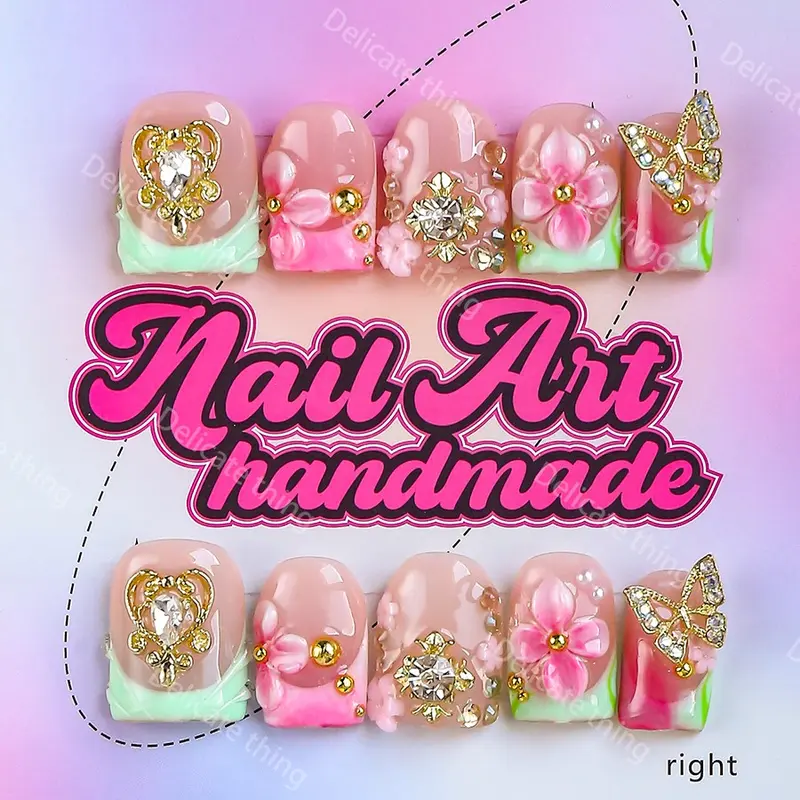 Y2K Style Press-On Nails, Nail Design, 10pcs Handmade Artificial Nails, Fake Nails Kit, XS-S-M-L Sizes, Perfect for Parties, Includes Jelly Glue, Crystal Stick, File, Nails Press Ons