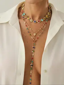 Bohemian Rhinestone Cross Necklace Set, Fashion Crystal Pendant Jewelry, Eye-Catching Necklace for Daily Wear, Perfect Gift for Holidays