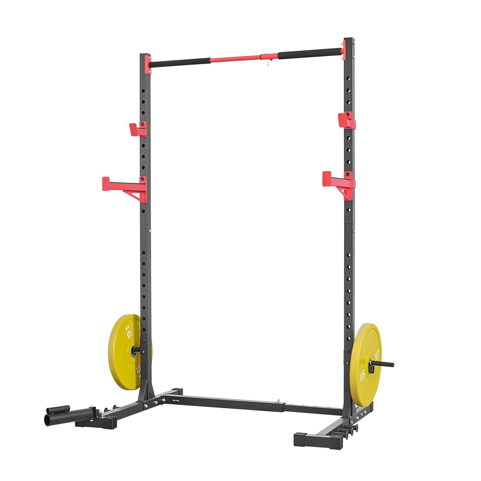 VEVOR Power Cage Rack, Multifunctional Squat Rack for Home Gym, Width-Adjustable Workout Strength Training Equipment with 6 Band Pegs, Landmine Attachment & Safety Bars for Bench Press Squats Pull-Up