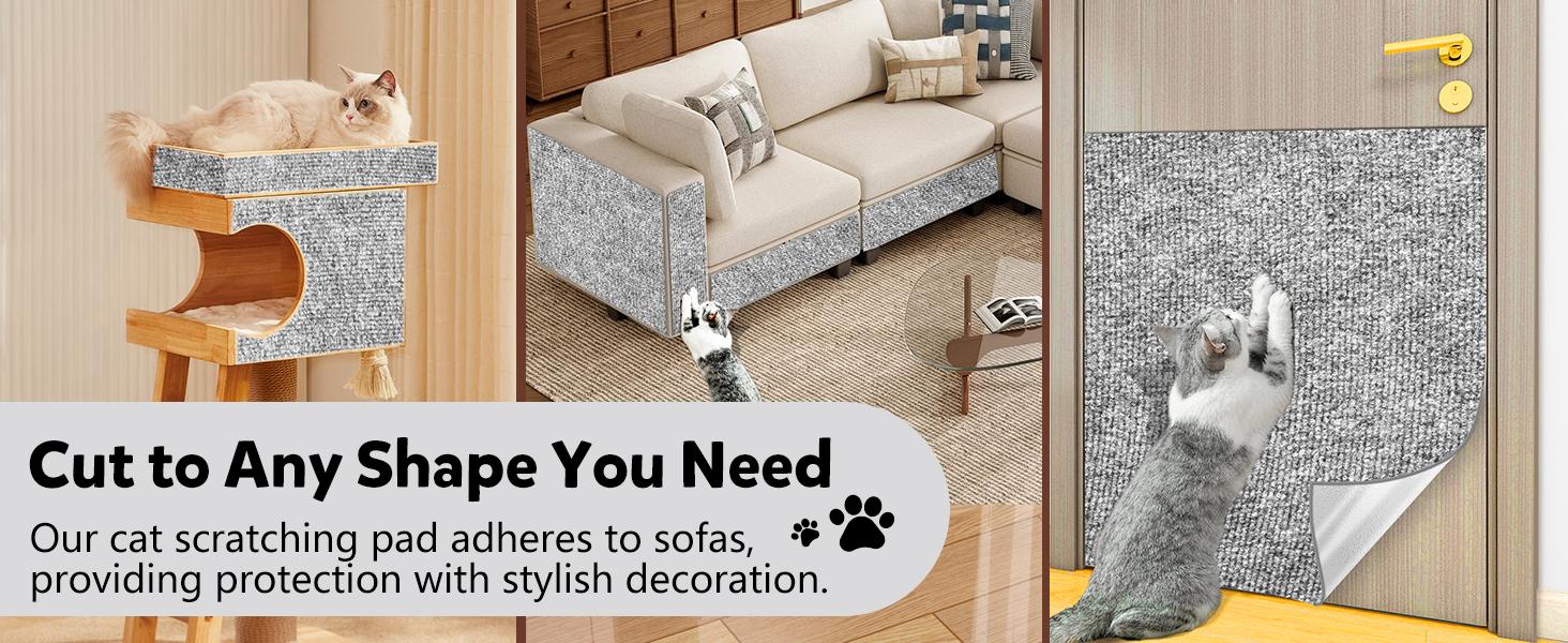 Cat Scratch Couch Furniture Protector,Trimmable Self-Adhesive Cats Claws Scratch Pads, Sisal DIY Climbing Couch Protector for Scratch Post Cat Tree Replacement Indoor(Light Gray, 78.7"x15.8")