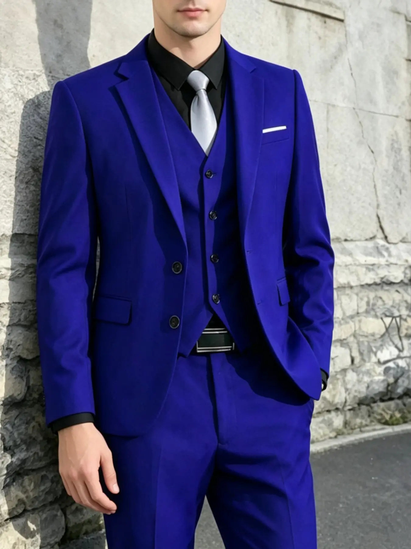 Men's High-End Three-Piece Suit, Suit Set, Slim Fit Suit Pants and Long Sleeve Vest Jacket, Perfect for Formal Occasions, Wedding Attire, Workwear, Holiday Gifts