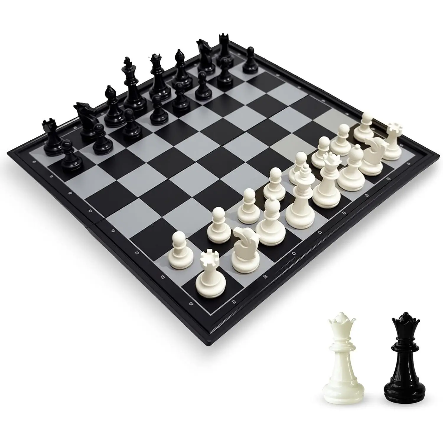 10 Inch Magnetic Travel Chess Set with 2 Extra Queens - Portable Folding Board Strategy Chess Games for Kids and Adults