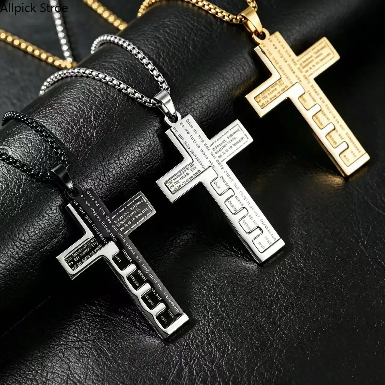 Stainless Steel Bible Cross Pendant Necklace for Men, Christian Split Cross Jewelry, Hypoallergenic Faith Gift for Him Husband Dad