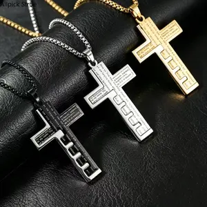 Stainless Steel Bible Cross Pendant Necklace for Men, Christian Split Cross Jewelry, Hypoallergenic Faith Gift for Him Husband Dad