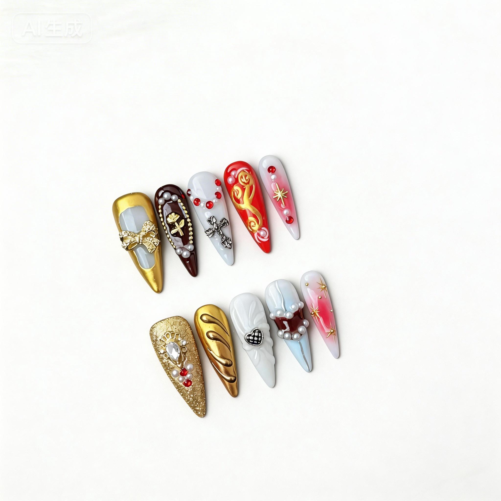 Vintage Cross Press-On Nails, Old Money Aesthetic Handmade Reusable False Nails, Luxury Cross Design Press On Manicure Set Nails for Women, Gothic Cross Nail Art