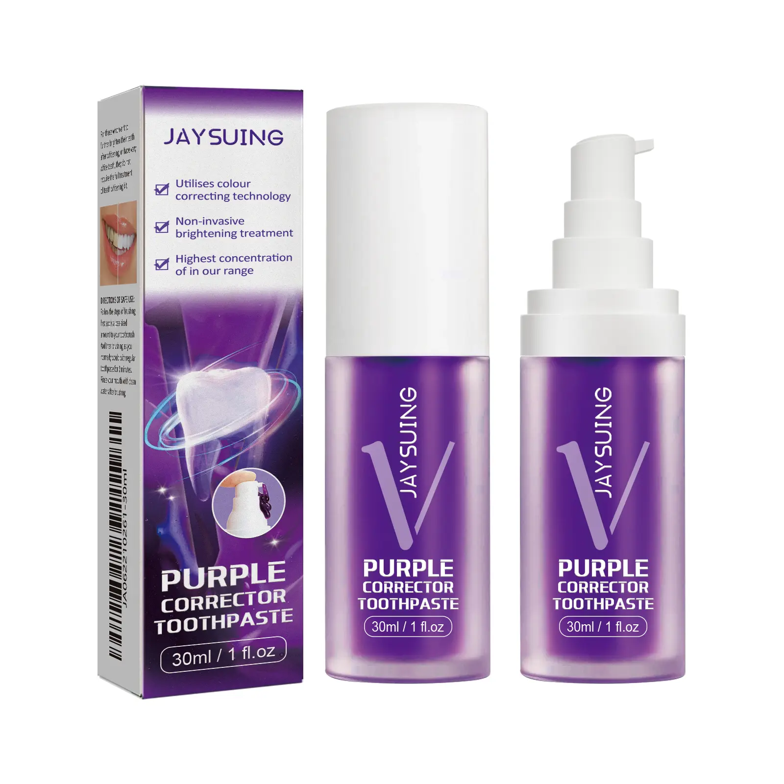 Jaysuing Purple Brightening Toothpaste, Stain-Removing Oral Care for Fresh Breath and Whiter Teeth