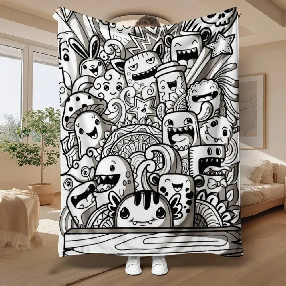 DIY Colorable Animal Character Cartoon Flannel Throw Blanket - Custom Personalized Kids' Air-Conditioning Blanket, Home Decor That Matches Pillows & Couch Covers, Birthday Holiday Gift for Children
