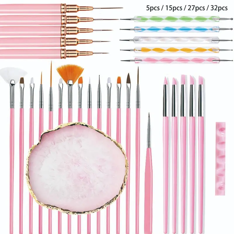 5 15 27 32 Piece Nail Art Brush Set, UV Pen Dotting Press Flower Tool, Professional Manicure Pedicure Kit, Single Item, Nail Dotting Pens, Nail Art Tools