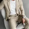 Men's Slim-Fit Blazer Pant Set, Anti-Wrinkle Smooth Fabric, Simple Single Button Notch Lapel, Business Casual Daily Wear, Luxury Chic Suit