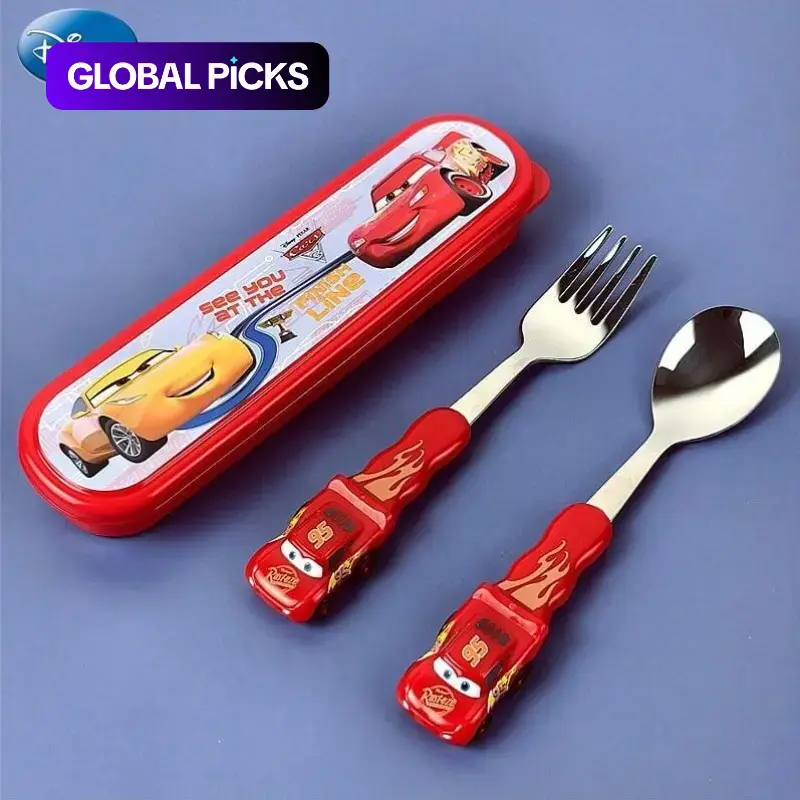 2PCS Disney Officially Licensed Cars/Toy Story/Stitch 3D Spoon & Fork Set, Food-Grade Non-Slip Handle Portable Kids Tableware, Heat-Resistant Reusable Cutlery Sets for School, Picnics & Birthday Parties #GLOBAL PICKS