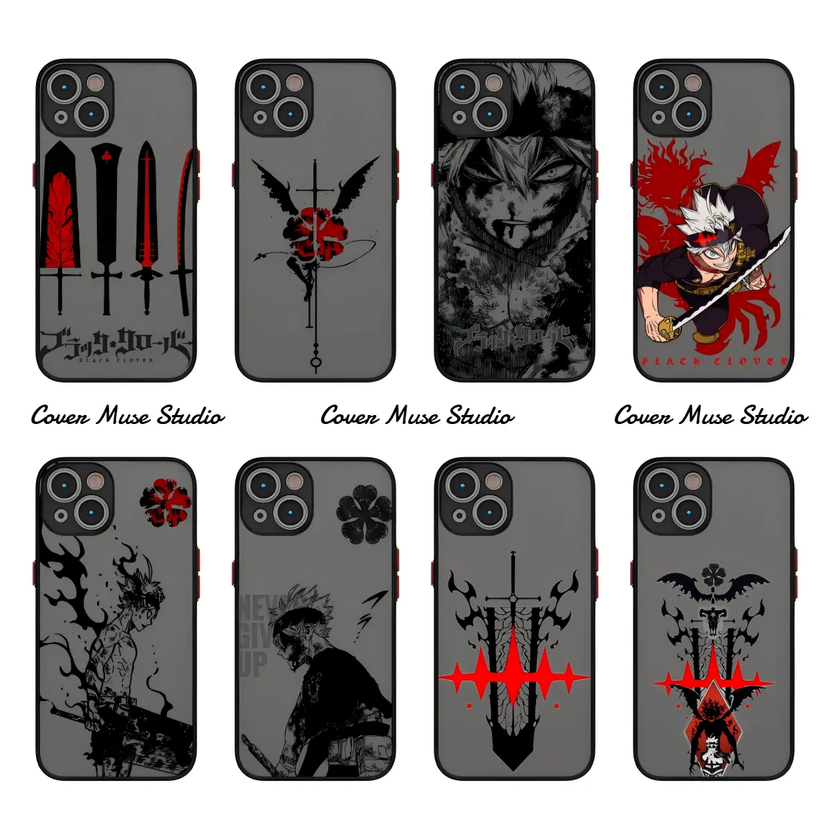 Black Clover Anime Demon Devil Phone Case for iPhone 11-17, Aesthetic Matte Silky Skin Shockproof Accessory, Hard Semi-Transparent PC Back, Soft TPU Cover with Red Side Buttons, Dark Asta Anti Magic Sword Manga Protection Shell