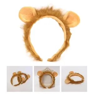 Teens  Halloween Lion Ear Shape Headband Plush Hair Hoop Makeup Live Broadcast Cosplay Party Headpieces Wholesale