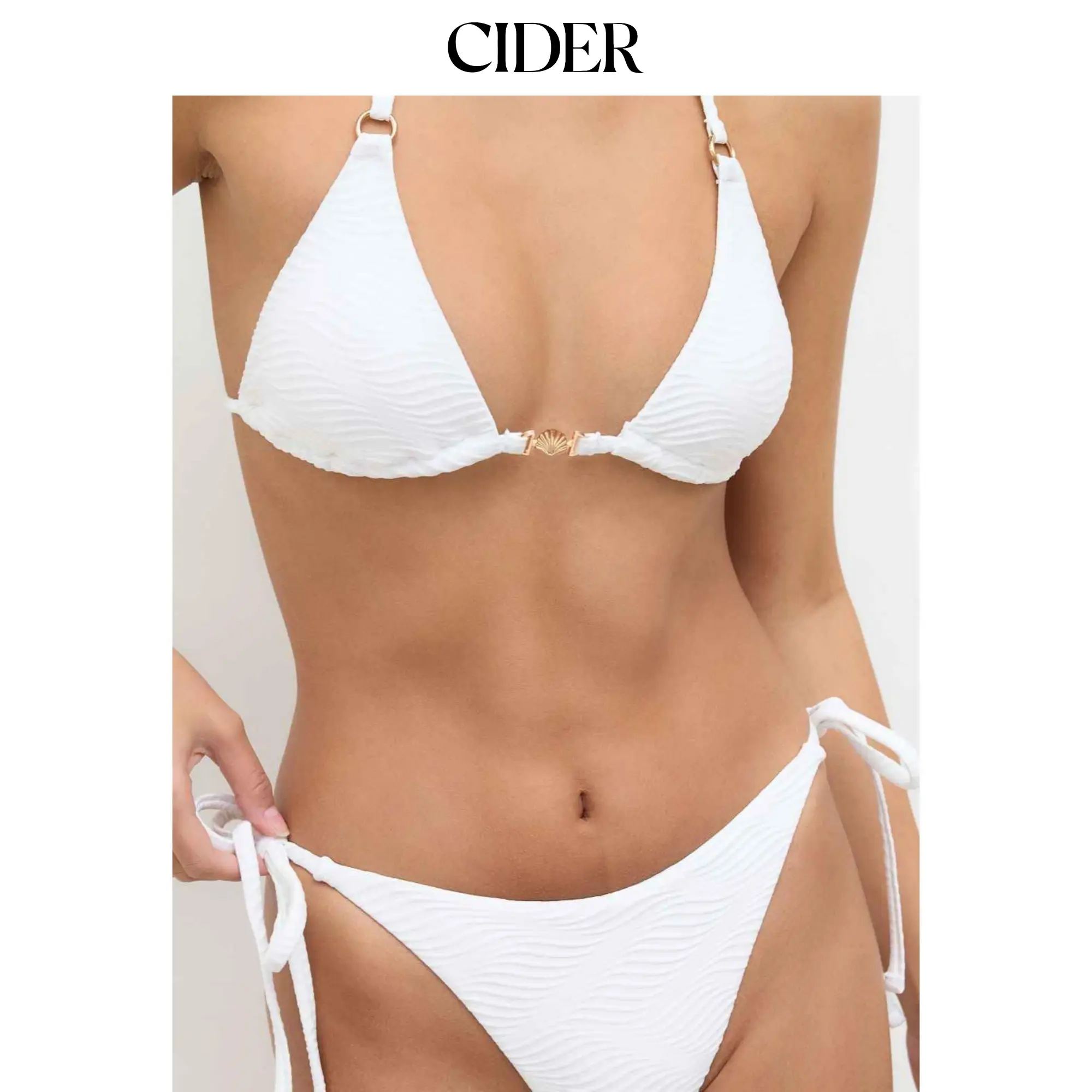 Cider Texture Halter Neckline Tie Side Bikini Set