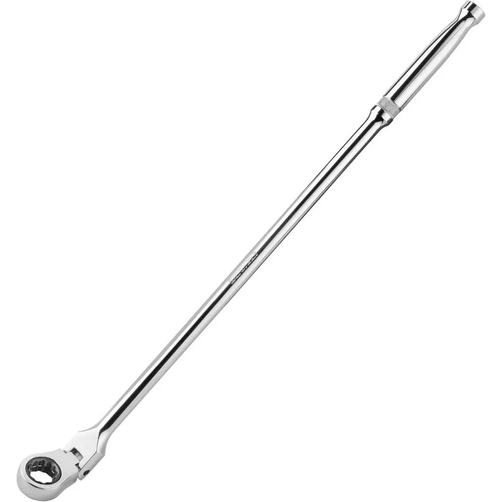 Extra Long Flex Head Ratchet Wrench (Flexible Wrench), 144-P Double-Stacked Pawls, CR-V Steel, Contoured Grip, 3/8" Drive Compatibility for Stubby Impact Sockets & Tight Spaces