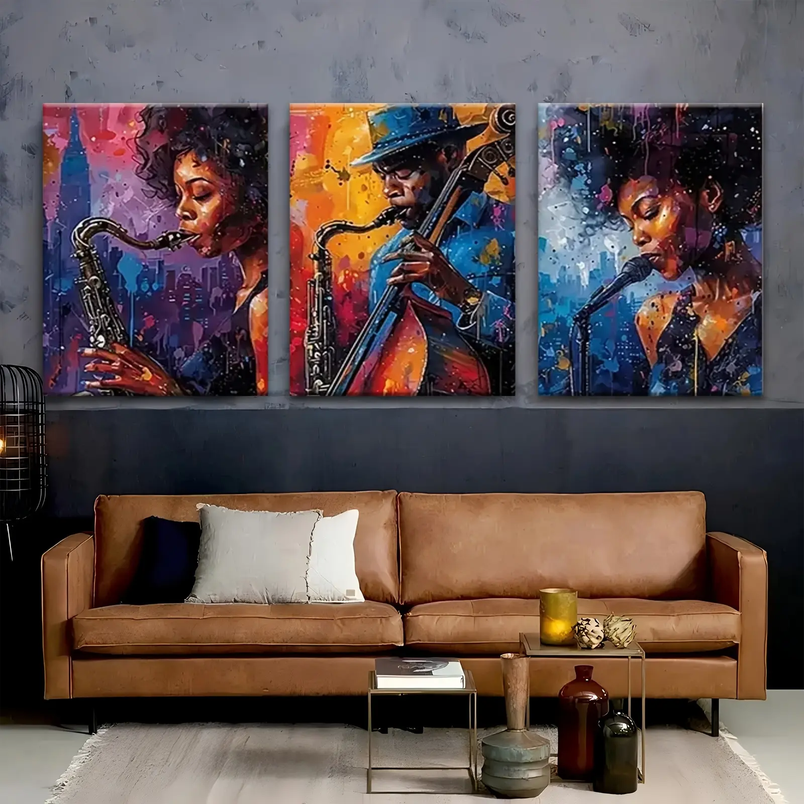 2D Flat 3-Piece Set Canvas Painting - Saxophone, Color, Musician Room Decor - Wall Decor - Bathroom Decor and Accessories - Home Decor - Artistic Abstract Posters and Prints, Living Room Decor
