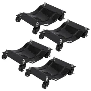 4-Pack Heavy-Duty Car Wheel Dollies with total 6000 lbs load capacity, upgraded 360° swivel lockable nylon casters in black-red colorway, portable moving base to shift cars, trucks, trailers, motorcycles and boats easily in repair shops.