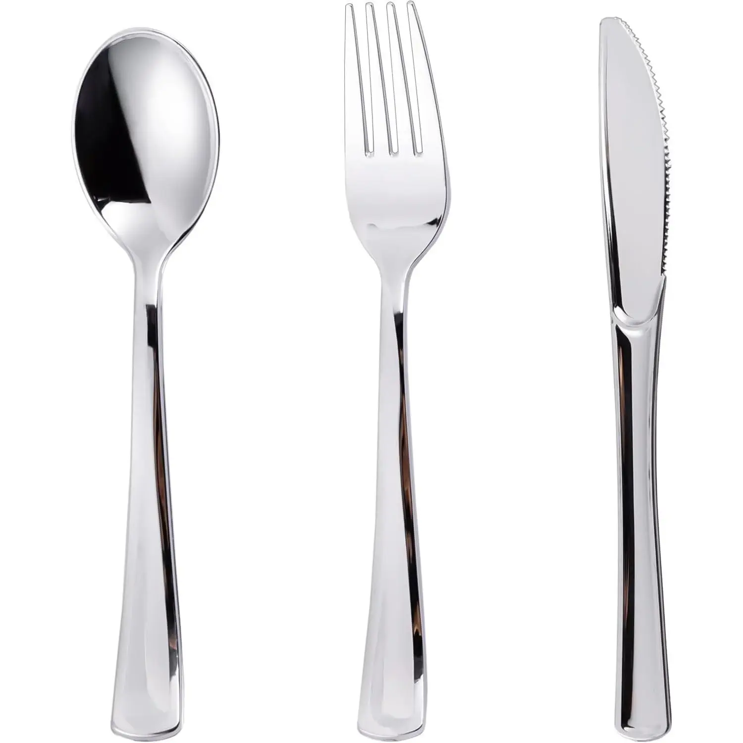 120PCS Silver Plastic Silverware, Silver Plastic Cutlery Set Disposable Flatware Dinnerware -60 Forks, 30 Spoons, 30 Knives for Wedding, Party, Birthday and Daily Use