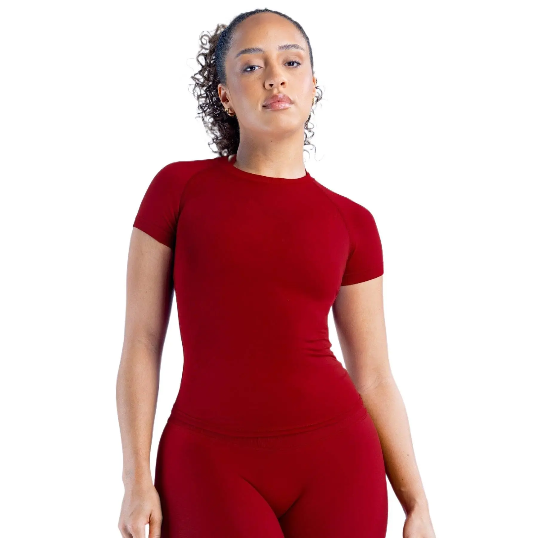 DFYNE Women's Sporty Chic Seamless Short Sleeve Running Yoga Shirt - Multi-Size, Waist Length, Seamless Cut, Lightweight Nylon Blend, Quick-Dry, Machine Washable Gym & Hiking/Light Outdoor Sports Top