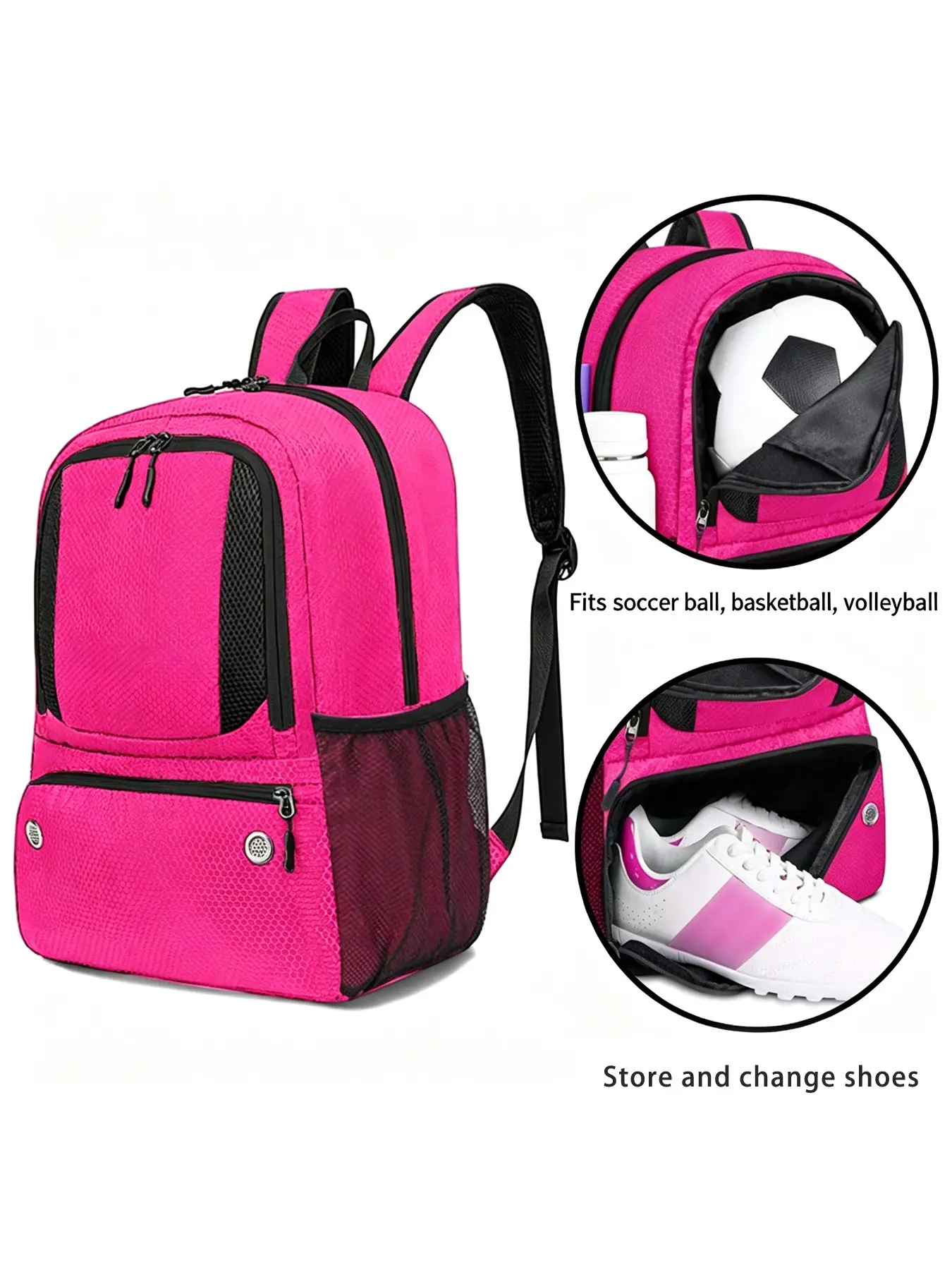 Waterproof Sports Backpack with Separate Ball and Shoe Compartments, Large Capacity Fitness Gym Travel Bag for Soccer, Basketball, Volleyball Training