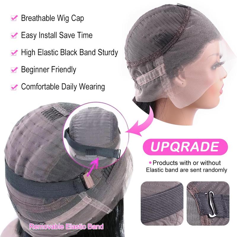 Bling Hair 30 Inch 360 HD Full Lace Front Wig Straight Human Hair Body Wave Transparent Lace Front Wigs Brazilian 180 Density Pre Plucked Drawstring Hidden Strap For Women