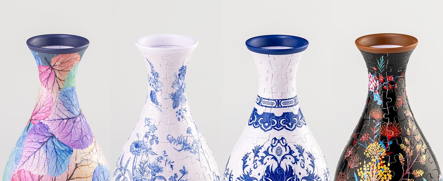 3D Puzzle Vase Unique Flower Vase Made by 160 Curved Plastic Puzzle Pieces House Warming Gift for Flower Arrangements and Home Decoration - [S1034] (Classic, Colorful Leaves)