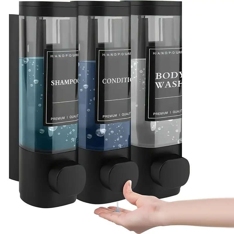 Wall Mounted Soap Dispenser, Shower Gel Dispenser, Triple Shampoo And Conditioner Dispenser No Drilling ABS For Bathroom Kitchen Market Hotel Restaurant 10.14oz*3 And Free Screwdriver