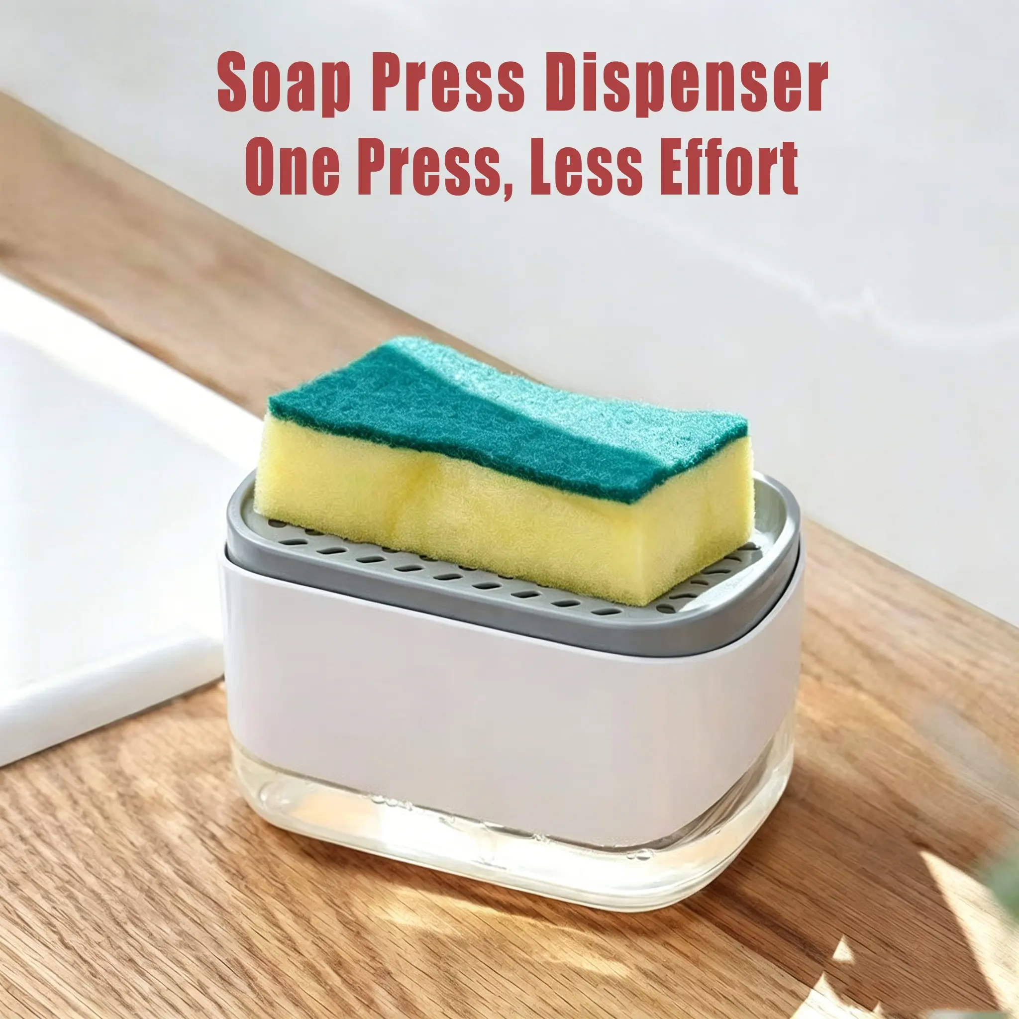 1-Piece Sponge Soap Dispenser, Manual Press, Automatic Dishwashing Liquid Dispenser, BPA-Free, Compact Design, Kitchen Sink Soap Dispenser
