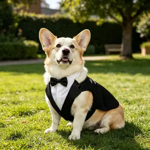 2Pcs Pet Dog Tuxedo Suit, Formal Wedding Outfit With Bow Tie For Medium & Large Dogs, Soft Breathable, Snug & Easy To Wear
