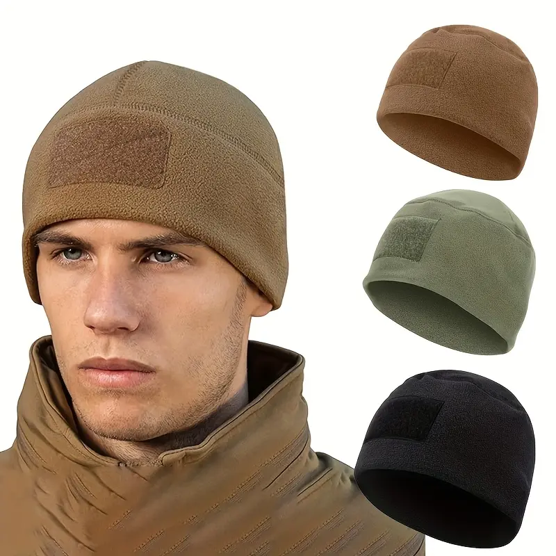 RODEWILL Unisex Tactical Thick Winter Beanie Hat - Windproof, Breathable, Elastic, Buckle Closure, Warm Insulated, Machine Wash Polyester Knit, Outdoor Wear, Extreme Cold Suitable (Black,Brown,Beige) - Christmas Gift Idea