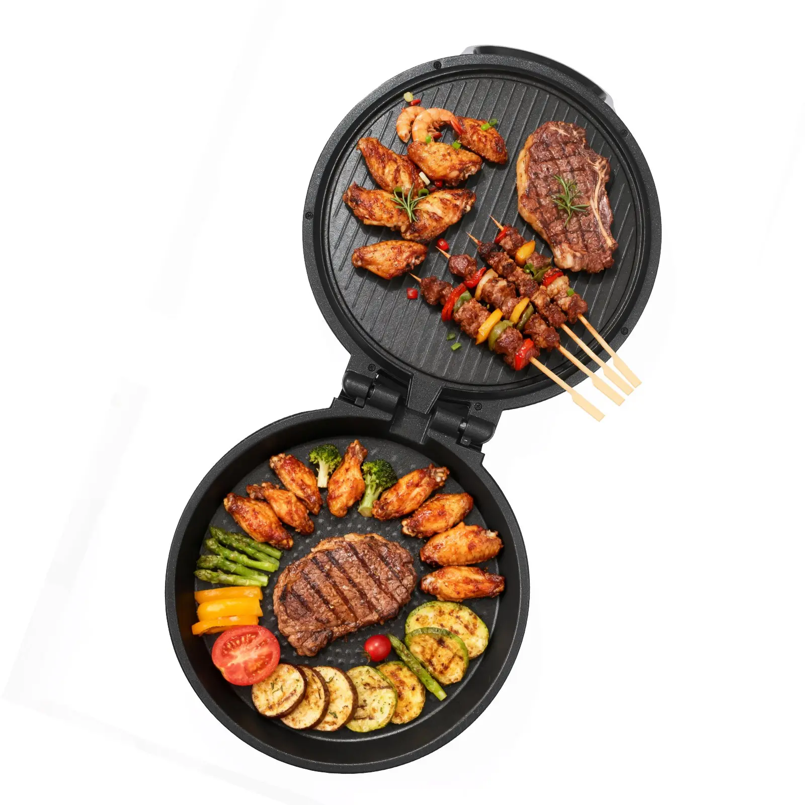 VEVOR Pizza Oven, 12 in Electric Pizza Maker, 1200W Electric Pizzas Cooker with Non-Stick Coating, 180 Open for Dual Side Baking, Heats up to 410 F, Multi-Function Cooking, for Pizzas, Barbecue