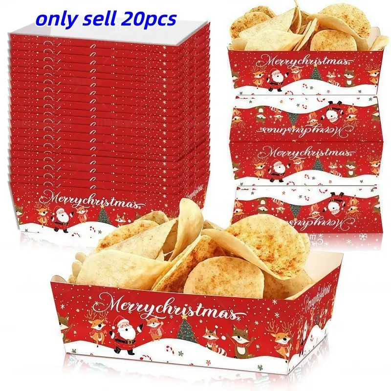 20 Piece Christmas Food Snack Trays, Disposable Paper Trays for Party, Chicken Nuggets Box, Popcorn Box, Party Meal Boxes, Boat Boxes