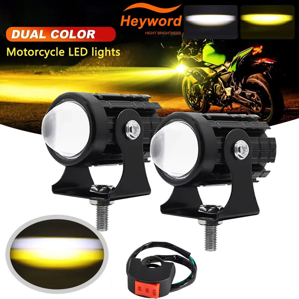 Heyword Free 3-Way Switch Mini Motorcycle Driving Light Pair, LED Waterproof 20w*2 for Universal Use