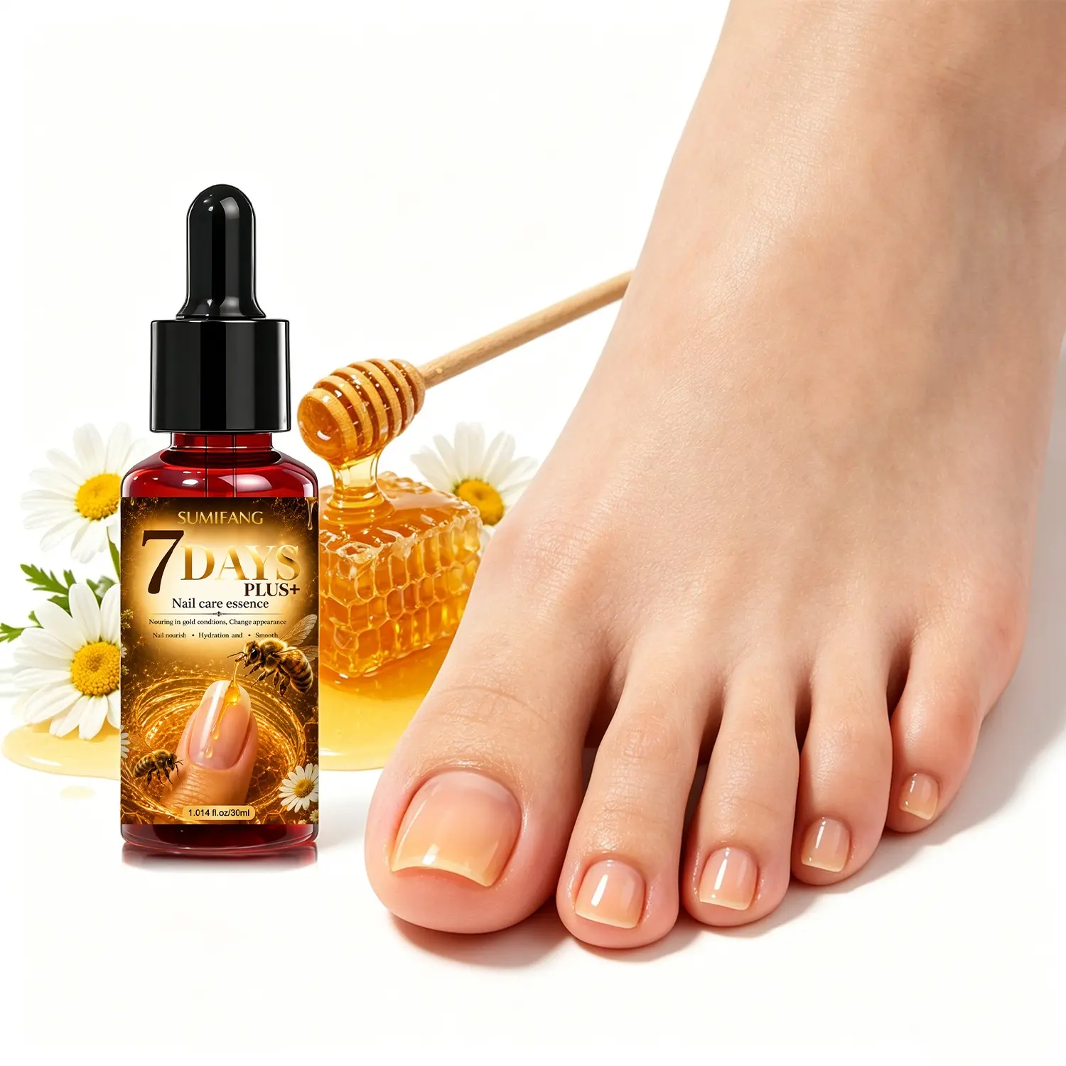 SUMIFANG 7-Day Nail Care Essence (30ml) – Bee Venom + Jojoba Oil + Vitamin E – Improves nail appearance, strengthens and repairs, enhances natural shine, and deeply moisturizes cuticles in 7 days.
