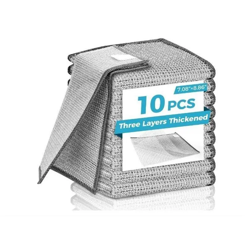 10 Pcs New Upgrade 3-Layer Metal Dish Cloth, No Scratches and No Odor, Multipurpose Wire Dishwashing Rag for Wet and Dry, Kitchen Cleaning DishRags,Sinks,Dishes,Stove TopGift