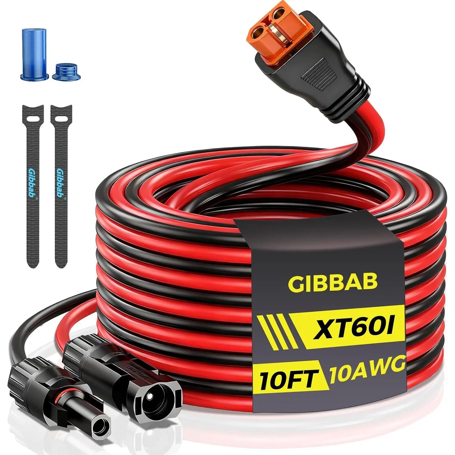 10FT 10AWG to XT60i, 3 6 10 16 20 25FT Panel Connector to XT60i-F Adapter Extension Charging Cable with Caps & Wire Ties for LiFePO4 Battery RV Station Generator